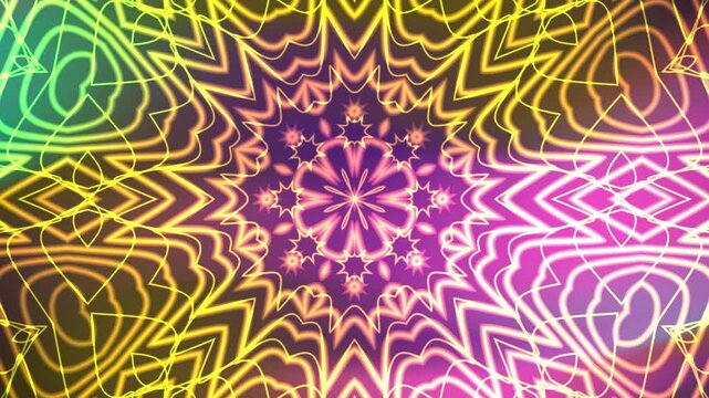 Abstract colorful kaleidoscope design suitable for backgrounds, textiles, posters, and digital art projects requiring vibrant geometric patterns and shapes.