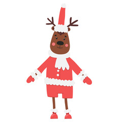Cute reindeer in Santa Claus costume