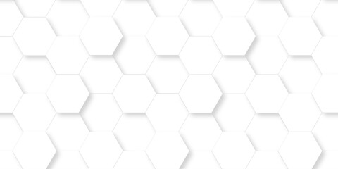 Fototapeta premium White abstract hexagonal hexagon modern technology. creative emboss light honeycomb polygonal web. geometric science and mosaic tile with template texture background. 