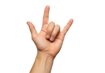 Isolated gesture with hand showing the sign of the horns, devil horns, rock on, ILY sign