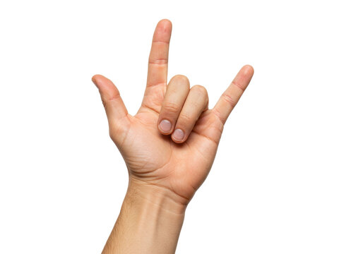 Isolated gesture with hand showing the sign of the horns, devil horns, rock on, ILY sign