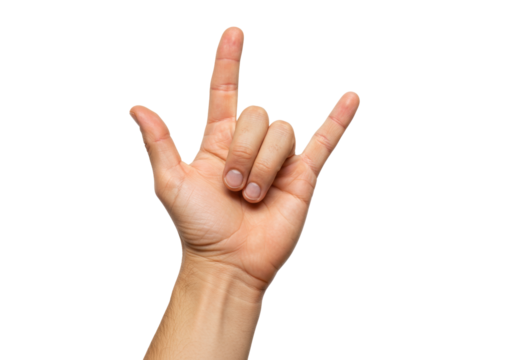 Isolated gesture with hand showing the sign of the horns, devil horns, rock on, ILY sign