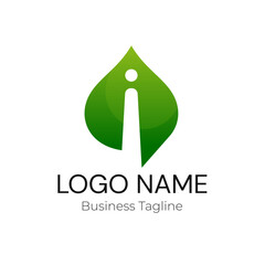 Logo Letter I Green Blue Leaf Business Company Design Template