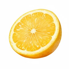 Half lemon isolated on white background, watercolor-style illustration with realistic pulp and bright yellow color. Fresh citrus fruit artwork for advertising and decor.