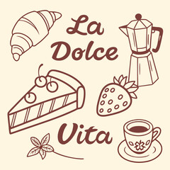 La Dolce Vita Crayon Breakfast Poster Elements