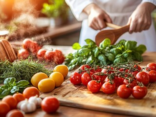 Selective focus. Cooking together in the kitchen as a shared family moment. Preparing a meal together in the home kitchen