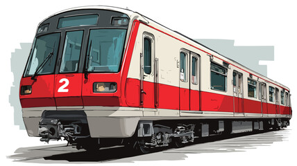 Fototapeta premium Bright Red and White Train with Number 2 on Front, Vector Illustration