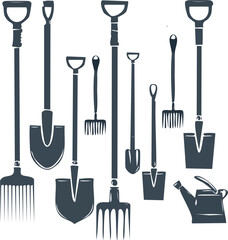 Garden tools set in a clean black vector style isolated on a white background