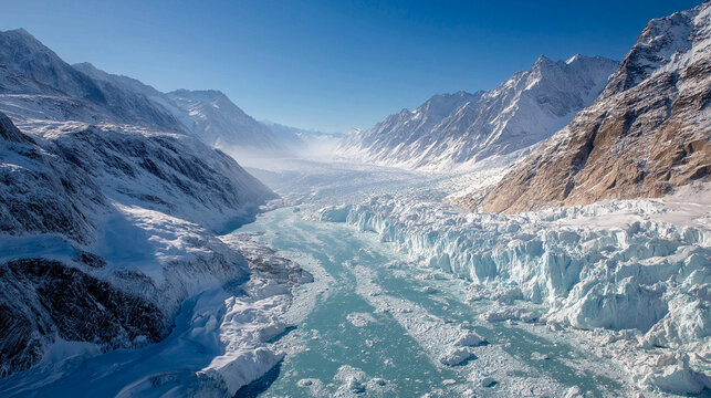 iceberg in the sea frozen lake with ice cracks and snowy mountains - Powered by Adobe