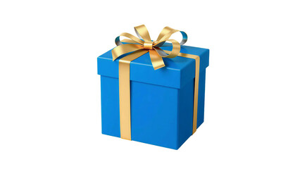 Obraz premium gift box isolated on white background.Blue gift box with golden ribbon isolated PNG, present for birthday or Christmas on transparent background