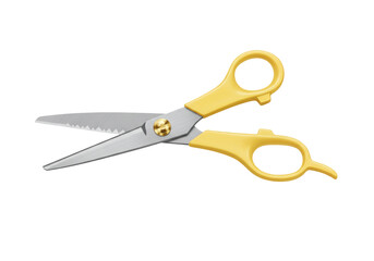 Isolated yellow handled thinning shears tool for hair cutting, salon or barber shop needs