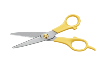 Isolated yellow handled thinning shears tool for hair cutting, salon or barber shop needs