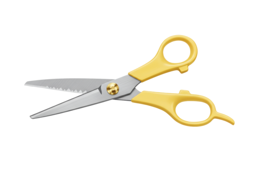 Isolated yellow handled thinning shears tool for hair cutting, salon or barber shop needs
