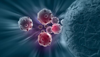 Cancer cells attacking healthy tissue microscopic view of cellular invasion and disease progression