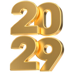 Shiny Golden 3D Text 2029 Isolated on White Background. Luxurious Metallic Numbers Representing the New Year Date.