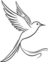 Continuous-line bird in flight where the wing transforms into a flowing ribbon-like pattern, symbolizing freedom 2