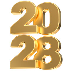 Bright and bold gold 2028 3D numerals representing the upcoming New Year celebration or future date.