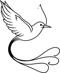 Continuous-line bird in flight where the wing transforms into a flowing ribbon-like pattern, symbolizing freedom 3