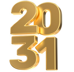 2031 Golden 3D Numbers Isolated: Luxurious Metallic Text for New Year Celebrations and Future Success.
