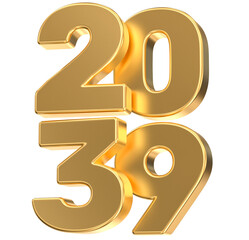 Golden 3D Number 2039 Isolated, Representing the New Year, Future, Success, and Calendar Date.