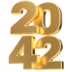 Luxury Shiny Golden Number 2042 Isolated 3D Render for New Year, Future Planning, and Anniversary Events.