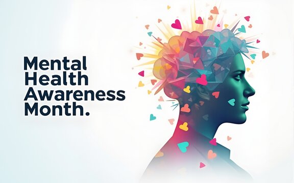 Mental Health Awareness Month. Raising awareness of mental health campaign. Geometric modern style. Vector concept design. High quality - Powered by Adobe