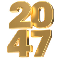Shiny Golden 3D Text of the Year 2047 Isolated on White, Representing Future Success and New Milestones.