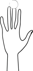 Minimal hand outline holding a tiny glowing orb, where the orb is represented by a simple open circle with extra spacing