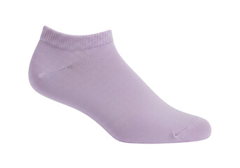 Isolated lilac-color women's sock for running with short cuff on neutral background