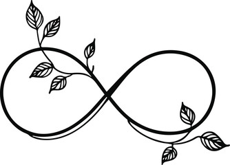 Minimalistic vine plant creating a looping infinity symbol with subtle leaf accents at the ends, drawn in a single smooth line 2