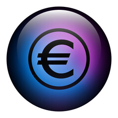 Glass Round Button featuring a Euro icon inside a Ring with Blue and Purple Neon Light