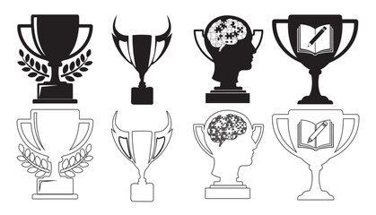 Diverse Trophy Icons Representing Knowledge, Sports, and Achievement award winner