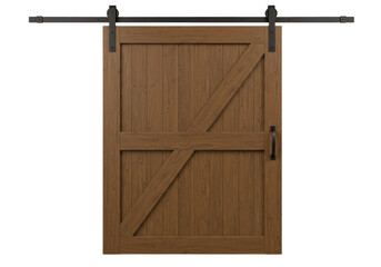 Isolated rustic sliding barn door, country style architecture element, brown wood finish © Federica
