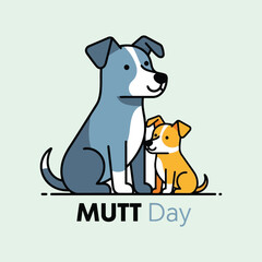 Two cartoon dogs one large blue and white one small orange and white sitting together.eps