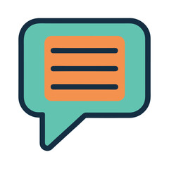 Teal speech bubble with orange text box isolated on