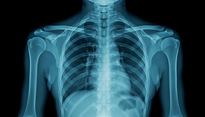 X ray image of human chest and upper body for medical diagnosis purposes