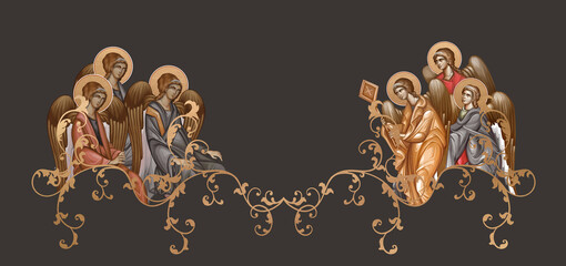 Antique border with angels in Byzantine icon style