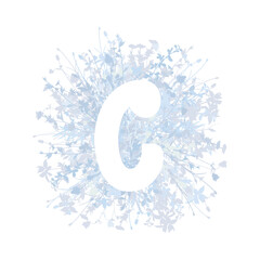 Easter, spring family floral monogram in pastel colors. White letter C on white background