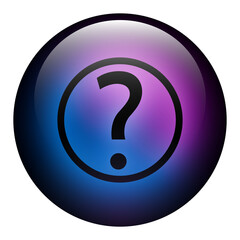 Glass Round Button featuring a Question Mark icon inside a Ring with Blue and Purple Neon Light