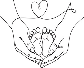 Continuous Line Drawing of Hands Holding Baby Feet
