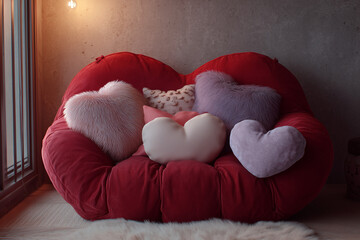 Stylowa czerwona kanapa w kształcie serca jako wyjątkowy element wystroju wnętrza