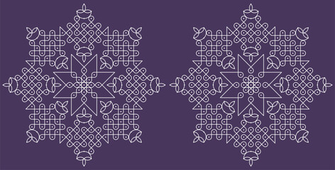 Diwali, onam and karthigai deepam special pulli kolam set. Indian Traditional folk art vector illustration