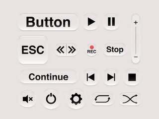 Set of glass buttons for a player, realistic natural glass effect, vector graphic