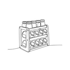 Spice rack with glass jars in black and white line art style