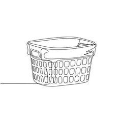 Laundry basket illustration in black and white line art style