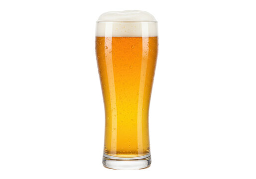 Isolated refreshing glass of blond beer with foam head, popular beverage, beer in pub
