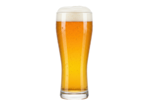 Isolated refreshing glass of blond beer with foam head, popular beverage, beer in pub