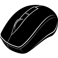 Black computer mouse silhouette with white accents isolated on white background isolated on transparent background