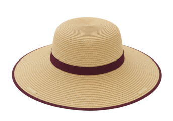 Isolated woven beach hat with maroon ribbon for summer vacation sun protection stylish outfit