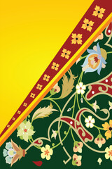 Ornate Floral Background with Geometric Color Blocks Elegant Design Featuring Intricate Flower and Leaf Elements for Creative Projects